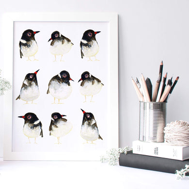 Fine art print of a bird mixed media illustration by Adelaide artist Isabell Lopes