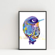 Load image into Gallery viewer, Blue bird print reproduction of an acrylic painting by Isabel Lopes artist
