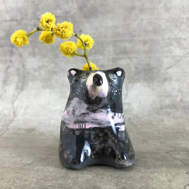 Tasmanian devil small ceramic bud vase by artist Isabel Lopes 